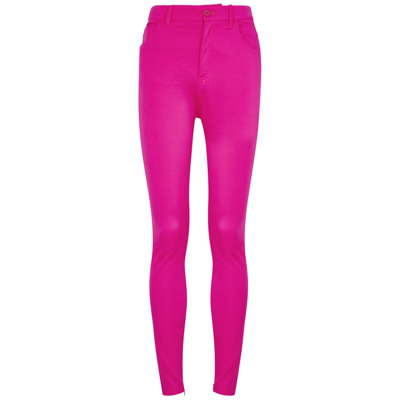 Shop Balenciaga Bright Pink Satin-jersey Skinny Trousers