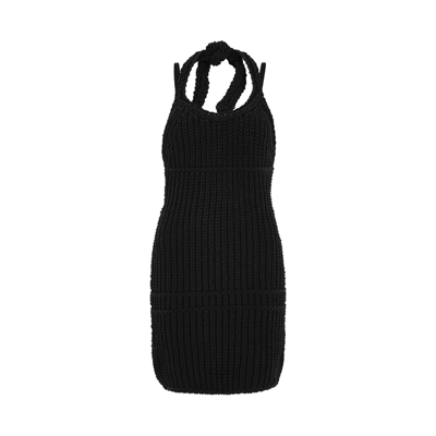 Shop Jacquemus La Robe Nuvola Black Ribbed Chenille Mini Dress