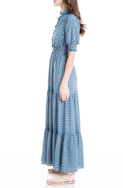 Shop Maxstudio Ruffle Collar Print Tiered Maxi Dress In Pacific Daisy Cube