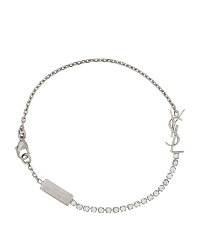 Shop Saint Laurent Logo Charm Bracelet In Metallic