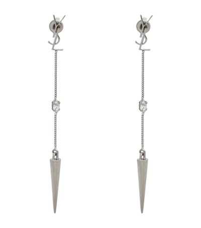 Shop Saint Laurent Logo Spike Earrings In Metallic