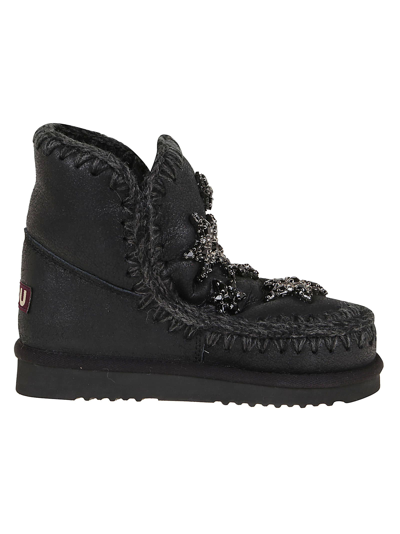 Mou Eskimo Boot 18cm Crystal Stars In Cbkg Cracked Black Grey