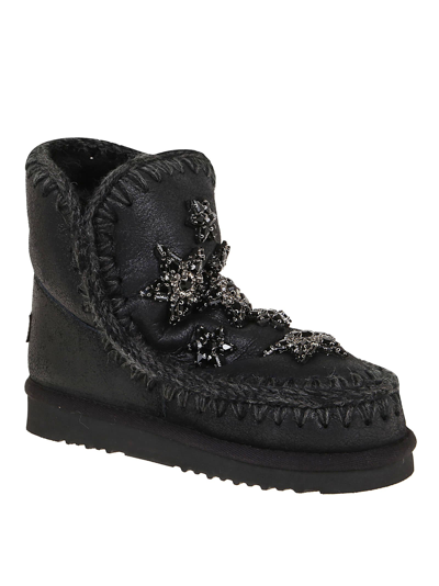 Mou Eskimo Boot 18cm Crystal Stars In Cbkg Cracked Black Grey