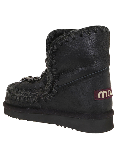 Mou Eskimo Boot 18cm Crystal Stars In Cbkg Cracked Black Grey