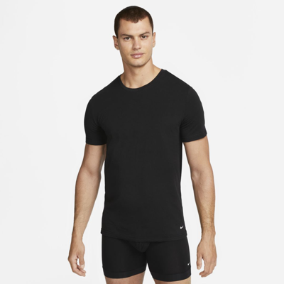 Shop Nike Men's Dri-fit Essential Cotton Stretch Slim Fit Crew Neck Undershirt (2-pack) In Black