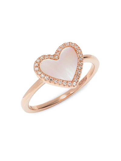 Shop Effy Women's 14k Rose Gold, Mother Of Pearl & Diamond Heart Ring