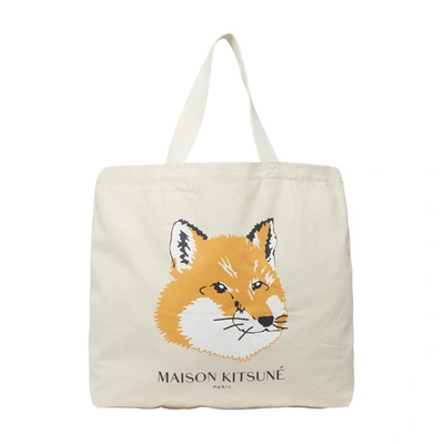 Shop Maison Kitsuné Fox Tote Bag In Ecru New