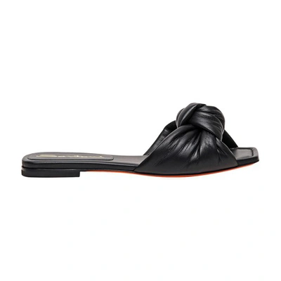 Shop Santoni Leather Slide Sandals With Knot In Black