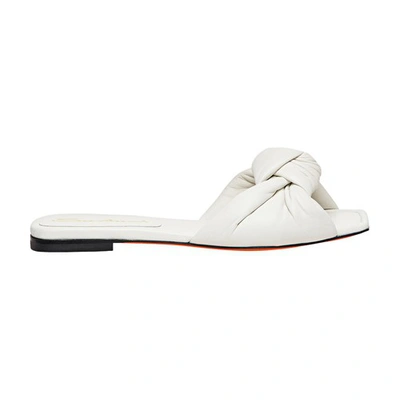 Shop Santoni Leather Slide Sandals With Knot In White