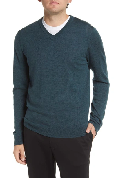 Shop Nordstrom Washable Merino V-neck Sweater In Teal Cyrus Melange