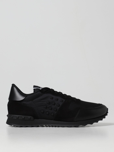 Shop Valentino Rockstud Leather And Nylon Sneakers In Black