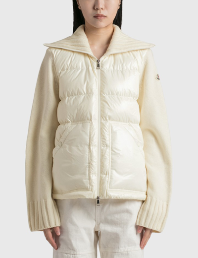 Shop Moncler Padded Wool Cardigan In White