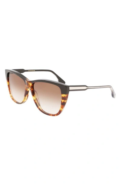 Shop Victoria Beckham 57mm Gradient Lens Cat Eye Sunglasses In Black-tortoise
