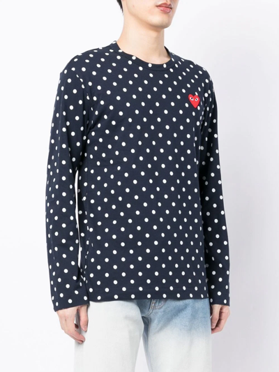 Shop Comme Des Garçons Play Polka-dot Long-sleeve T-shirt In Blau