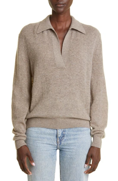 Shop Khaite Jo Stretch Cashmere Polo Sweater In Barley