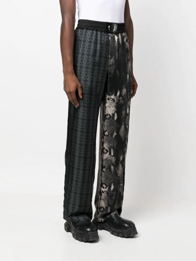 Roberto Cavalli Patchwork-print Silk Track Pants In Black