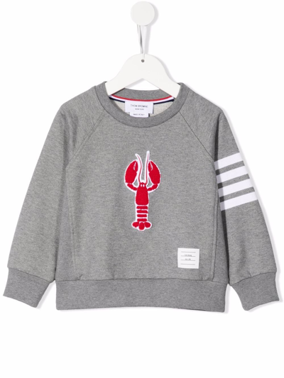 Thom Browne 4-bar Lobster-patch Cotton Sweatshirt In Grey