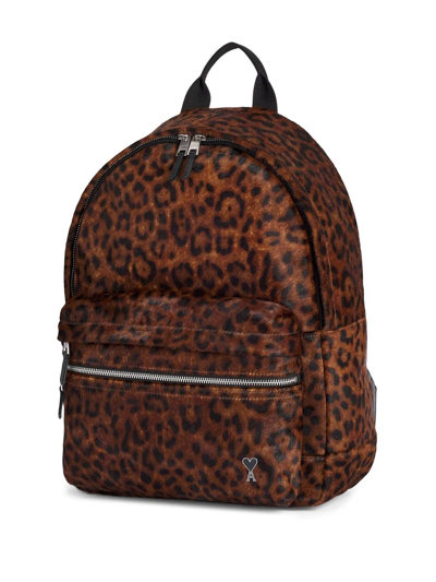 Shop Ami Alexandre Mattiussi Leopard-print Zipped Backpack In 202
