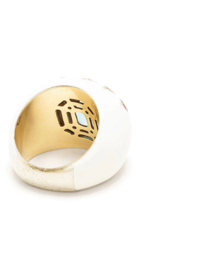 Shop Nevernot 18kt Gold 'show N Tell' Ready To See You Enamel Ring In White