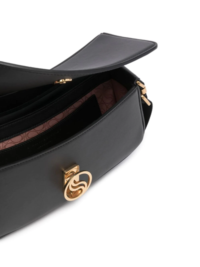 Stella Mccartney S-wave Logo Plaque Fold-over Shoulder Bag In Black