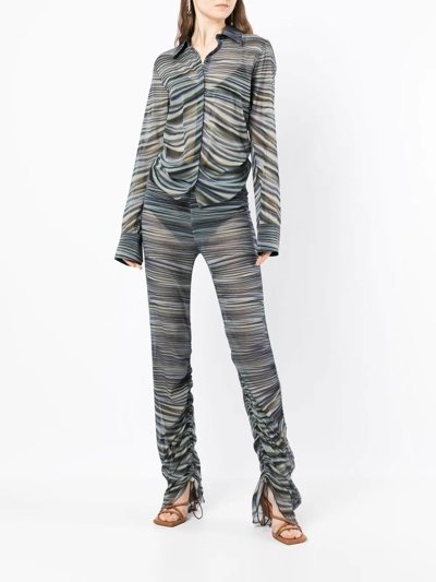 Blue Drape Print Gather Pants In Green