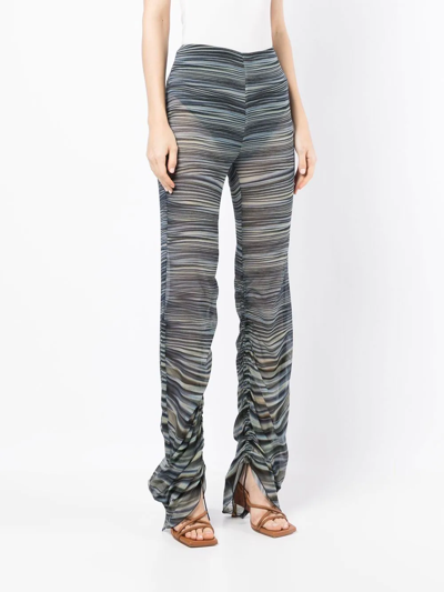 Blue Drape Print Gather Pants In Green