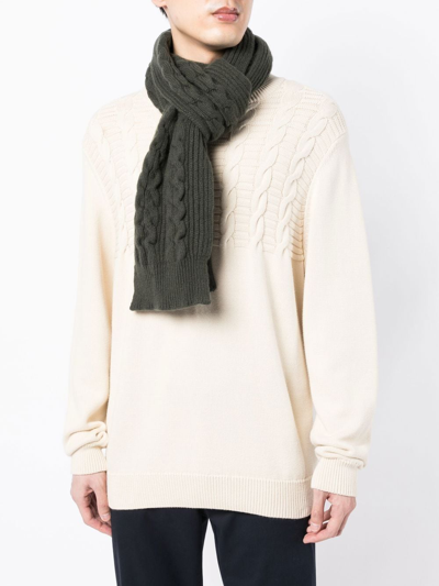 Pringle Of Scotland Ribbed Cable-knit Scarf In Grün