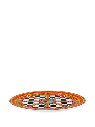 Shop Dolce & Gabbana Knight-print Charger Plate In Orange