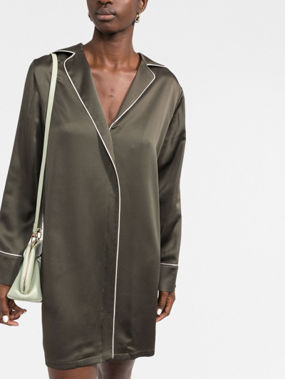 Shop There Was One Long-sleeve Satin Shirtdress In Green