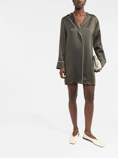 Shop There Was One Long-sleeve Satin Shirtdress In Green