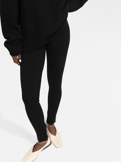 Shop There Was One Rear-slit Knitted Leggings In Black