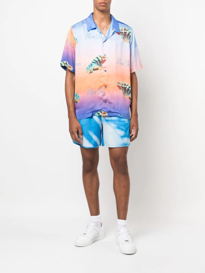 Blue Sky Inn Shadow-print Satin Shorts In Blue