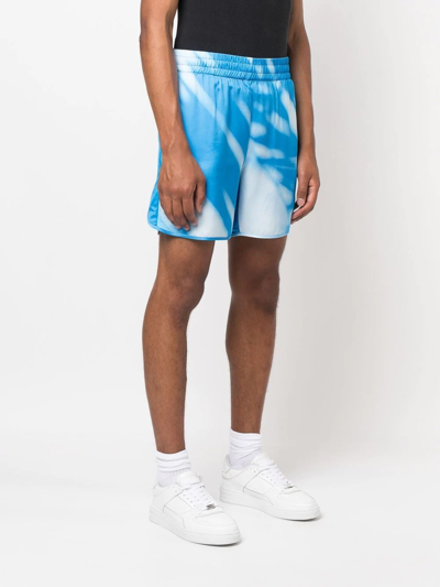 Blue Sky Inn Shadow-print Satin Shorts In Blue