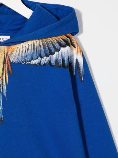 Shop Marcelo Burlon County Of Milan Feather Print Cotton Hoodie In Blau