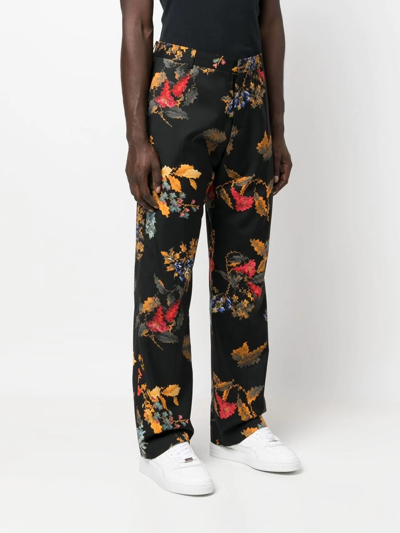 Marcelo Burlon County Of Milan Floral-print Virgin Wool Trousers In Schwarz