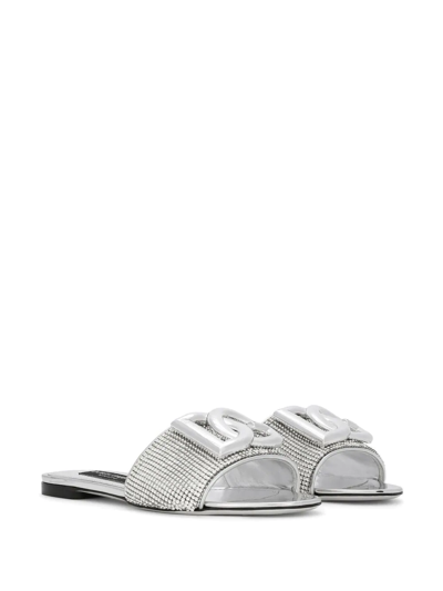 Shop Dolce & Gabbana Dg-logo Crystal Mesh Sandals In Silver