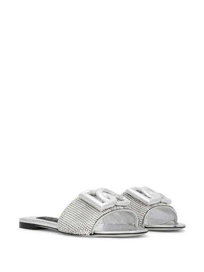 Dolce & Gabbana Crystal-embellished Flat Slides In Silver