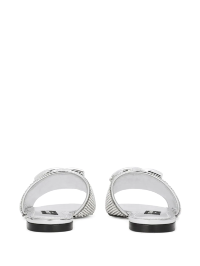 Shop Dolce & Gabbana Dg-logo Crystal Mesh Sandals In Silver