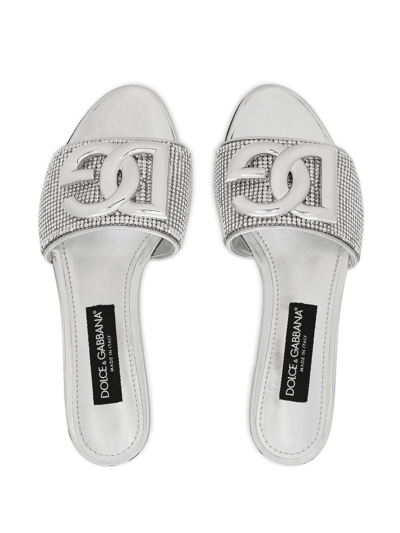 Shop Dolce & Gabbana Dg-logo Crystal Mesh Sandals In Silver