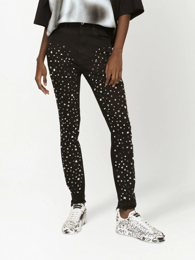 Shop Dolce & Gabbana Audrey Studded Skinny Jeans In Schwarz