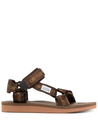 Shop Suicoke X Carhartt Multi-strap Logo Sandals In Brown