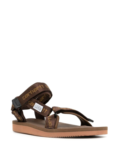 Shop Suicoke X Carhartt Multi-strap Logo Sandals In Brown