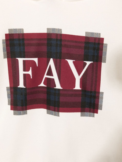 Shop Fay Logo Tartan Print Hoodie In Nude