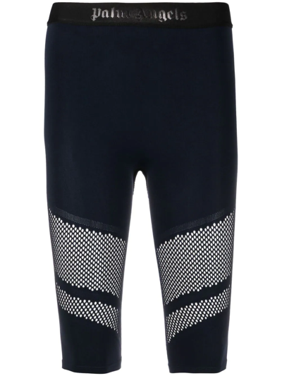 Shop Palm Angels Slim-fit Mesh-detail Shorts In Blue