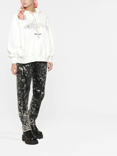 Palm Angels White Shark Cotton Hoodie In White