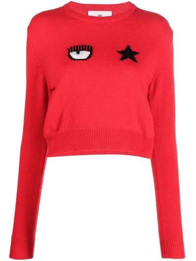 Shop Chiara Ferragni Eye Star Long-sleeve Jumper In Rot