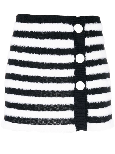 Shop Balmain Striped Knitted Button-up Skirt In Weiss