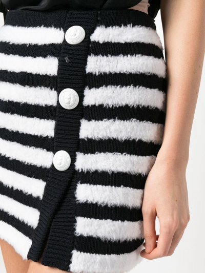Shop Balmain Striped Knitted Button-up Skirt In Weiss