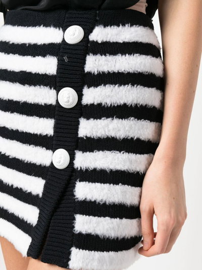 Balmain Striped Knitted Button-up Skirt In Weiss