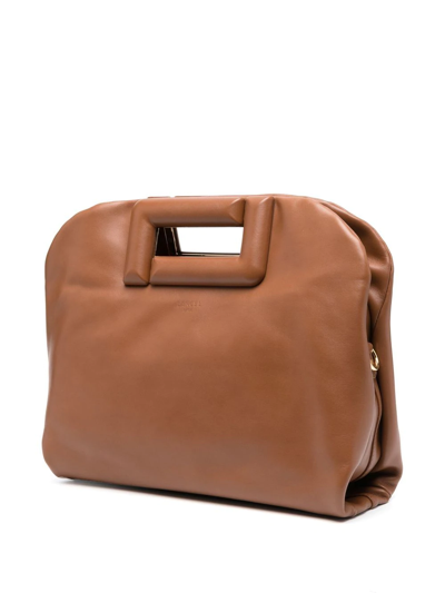 Shop Lancel Ruched Leather Tote Bag In Braun